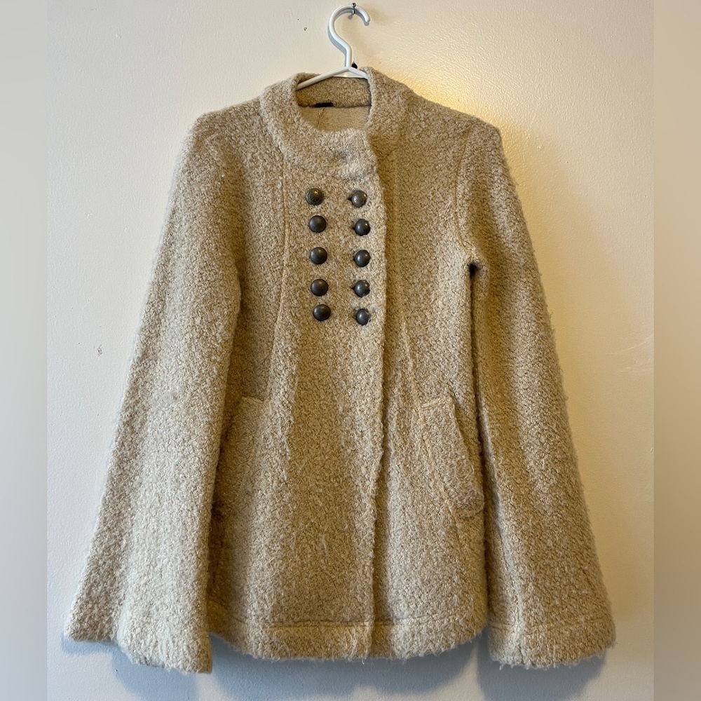 Free People Military Bell Sleeve Wool Blend Teddy Fuzzy Coat Size XS In Oatmeal - Picture 4 of 13